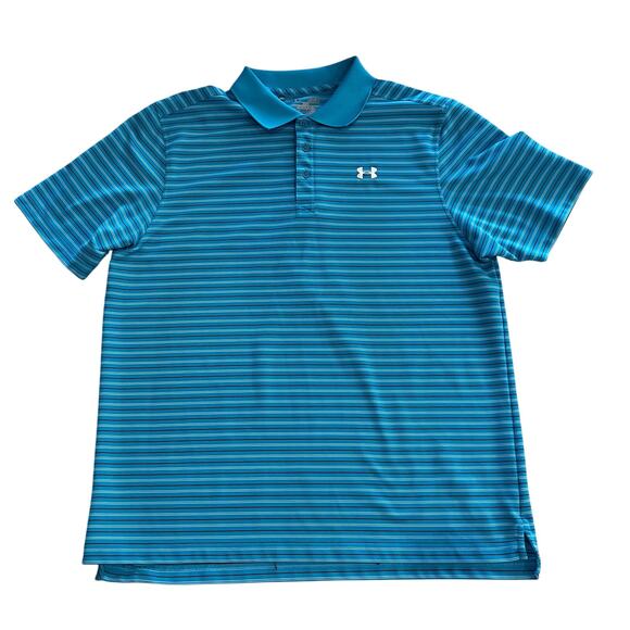 Under Armour Men's XL Blue White Black Striped Loose Fit Heatgear Polo Shirt - Picture 1 of 5